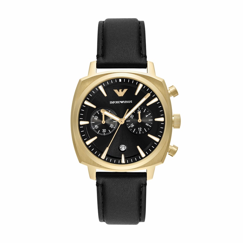 Armani Chronograph Black Leather Watch AR11690
