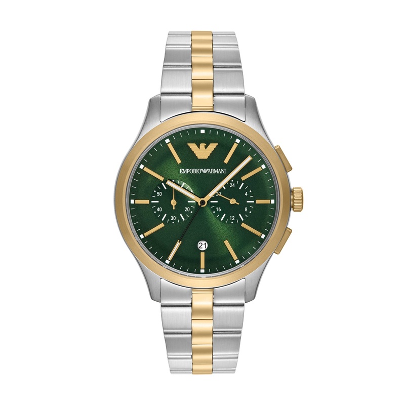 Armani Chronograph Two Tone Stainless Steel Green Dial Watch AR11692