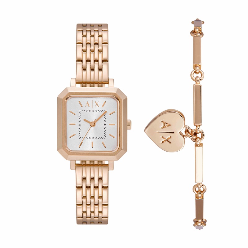 Armani Rose Gold Tone Stainless Steel Watch and Bracelet Set AX7164SET