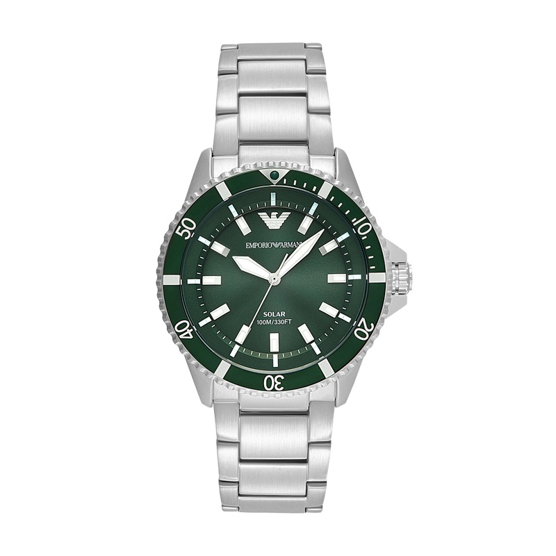 Armani World Explorer Solar Powered Stainless Steel Green Dial Watch AR11698