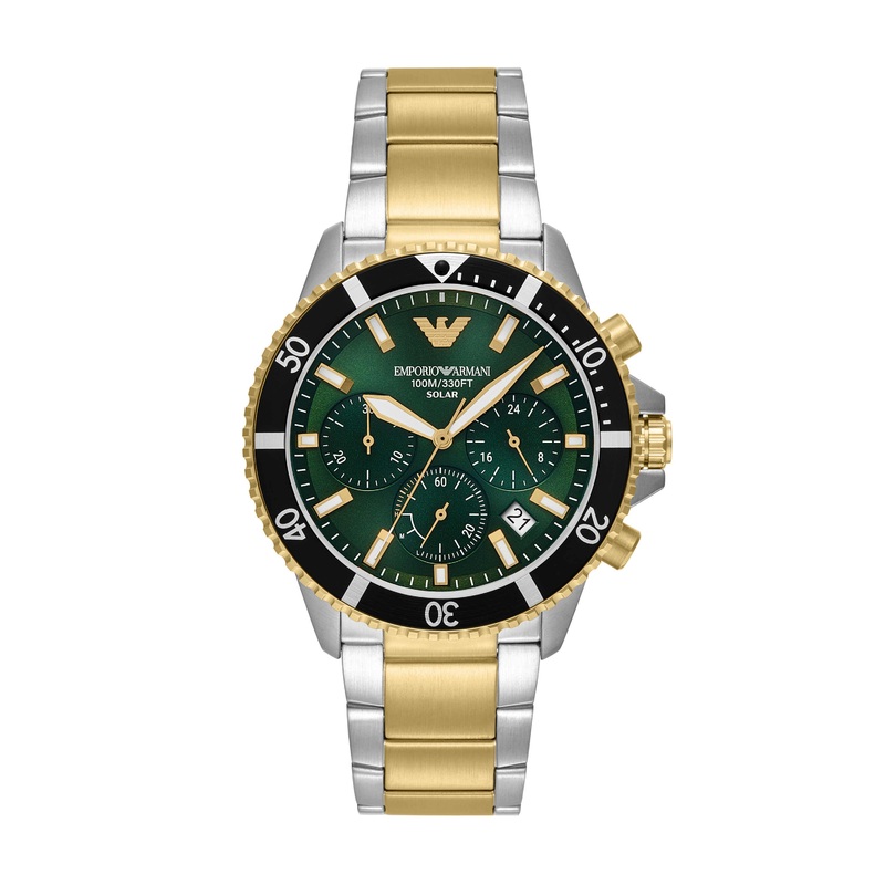 Armani World Explorer Solar Powered Two Tone Stainless Steel Watch AR11695