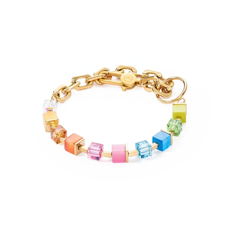 Coeur de Lion Cube Fusion Charm Bracelet Gold-Rainbow