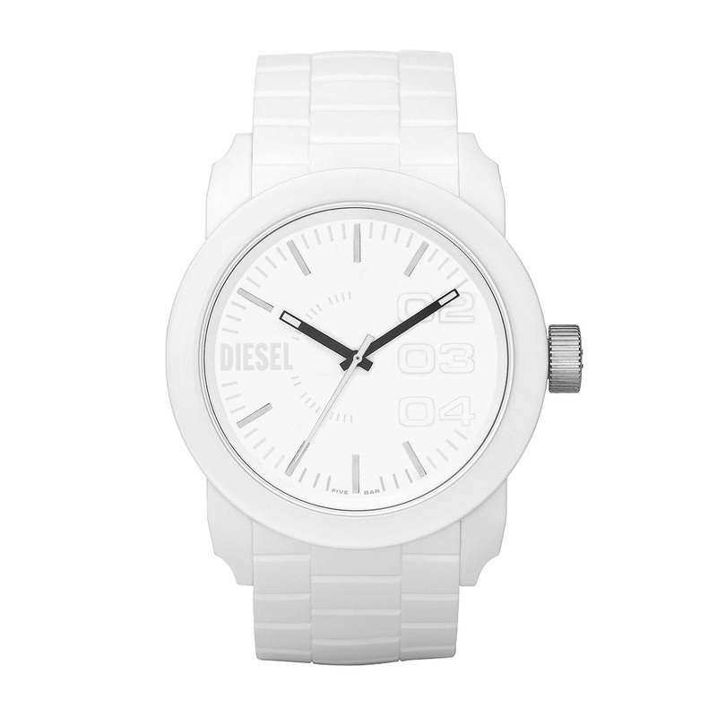 Diesel Double Down 44 Three-Hand White Silicone Watch DZ1436