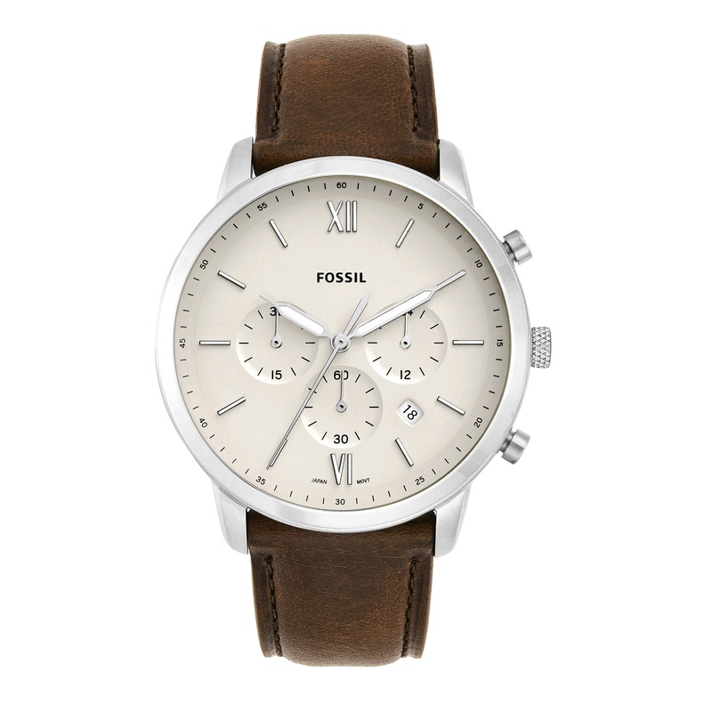 Fossil Neutra Chronograph Beige Dial Brown Leather Band Mens Watch FS5380