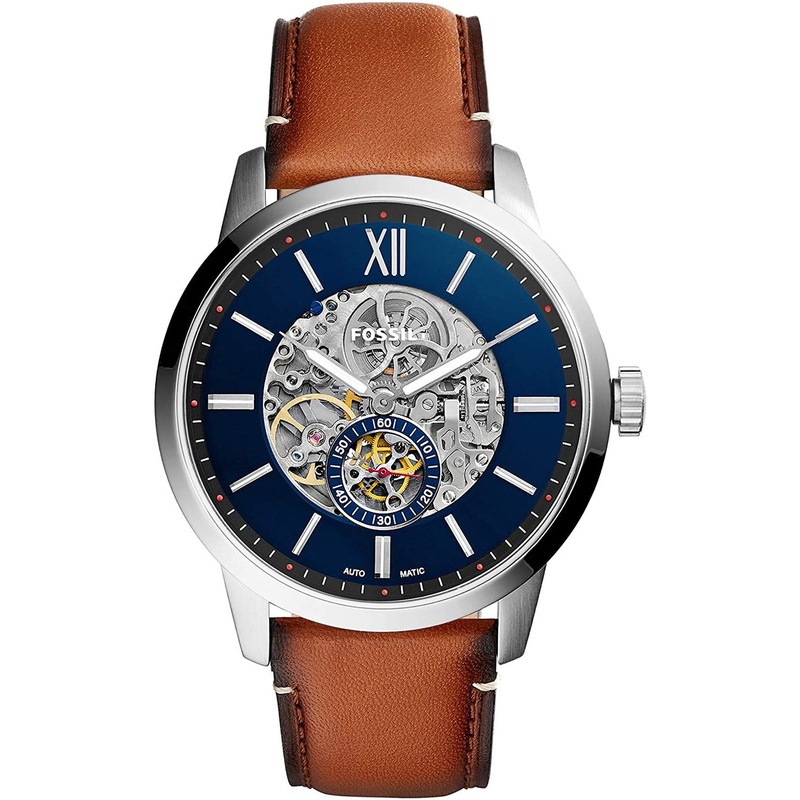 Fossil Townsman Automatic Blue Dial Brown Leather Watch