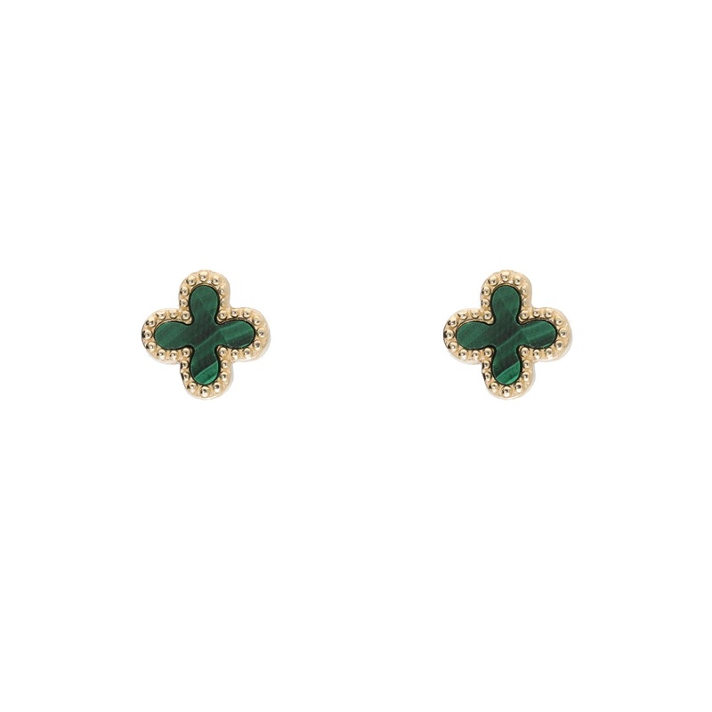 Malachite 9ct Yellow Gold Clover Stud Earrings