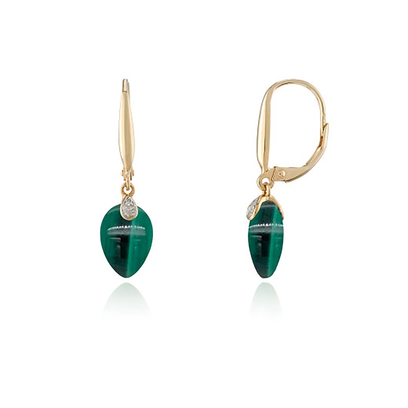 Malachite and Diamond 9ct Yellow Gold Drop Earrings