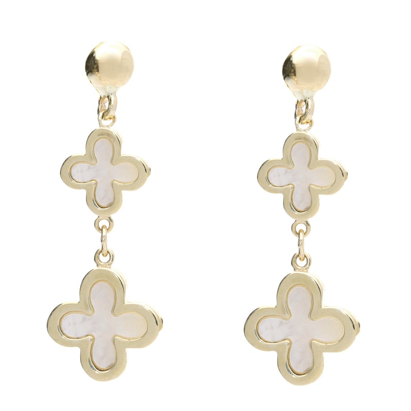 Mother Of Pearl 9ct Yellow Gold Flower Drops