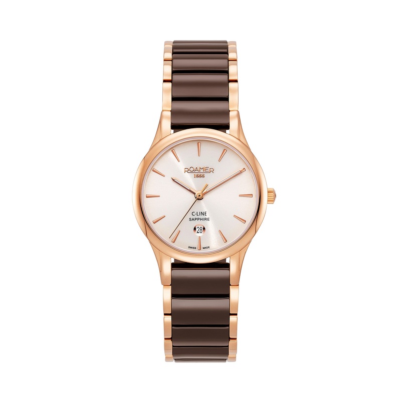 Roamer C Line 30mm Beige Dial Ceramic Stainless Steel Strap Watch