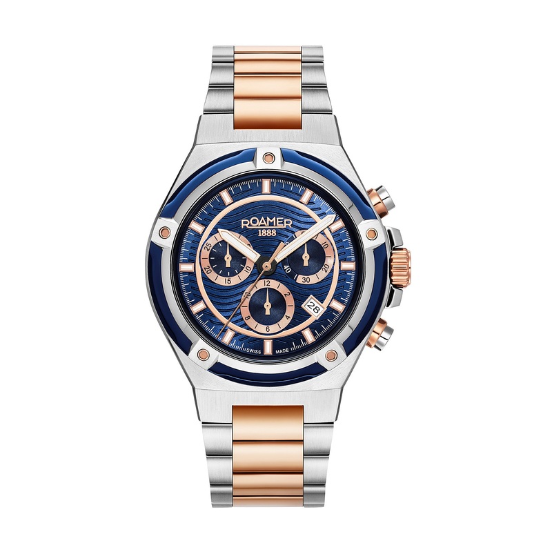 Roamer Tempomaster Chronograph 42mm Blue Dial Two Tone Stainless Steel Strap Watch