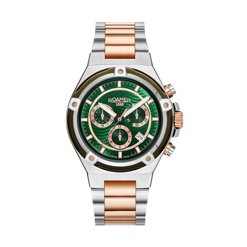 Roamer Tempomaster Chronograph 42mm Green Dial Two Tone Stainless Steel Strap Watch