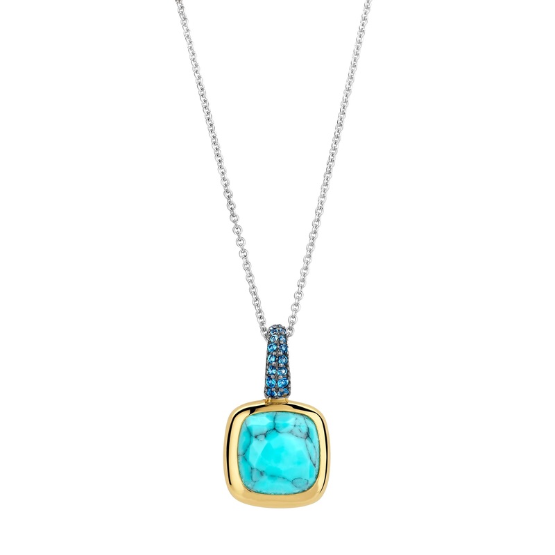 Ti Sento Yellow Gold Plated Turquoise Blue and Blue Cubic Zirconia Pendant