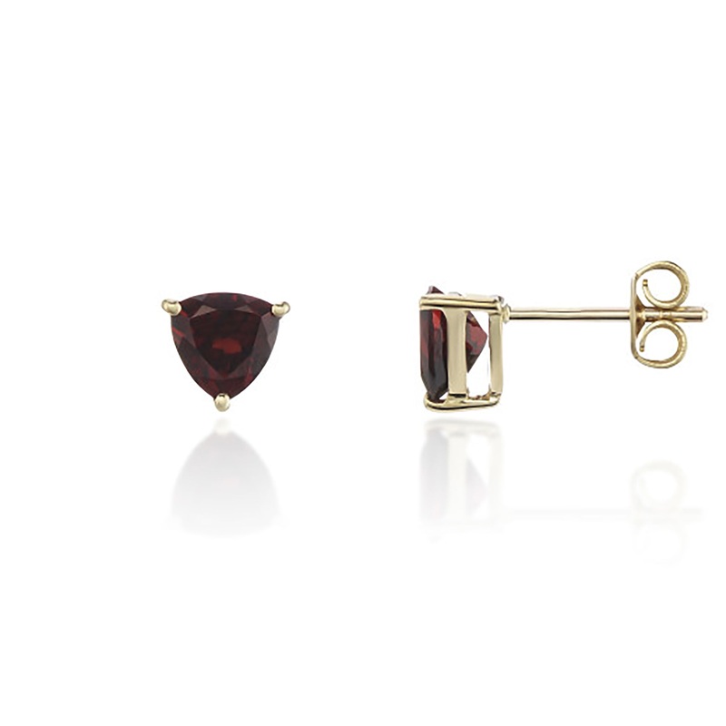 Trilliant Garnet 9ct Yellow Gold Stud Earrings