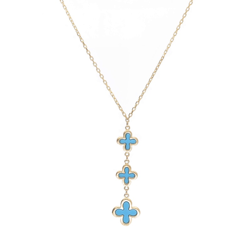 Turquoise 9ct Yellow Gold Clover Drop Necklace