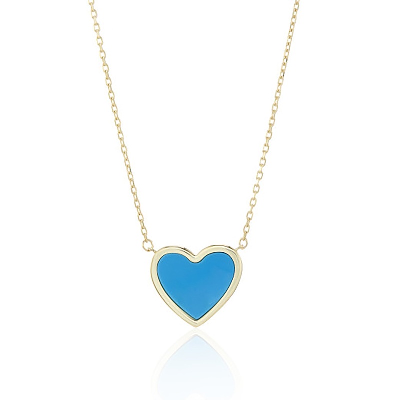 Turquoise 9ct Yellow Gold Heart Neckace