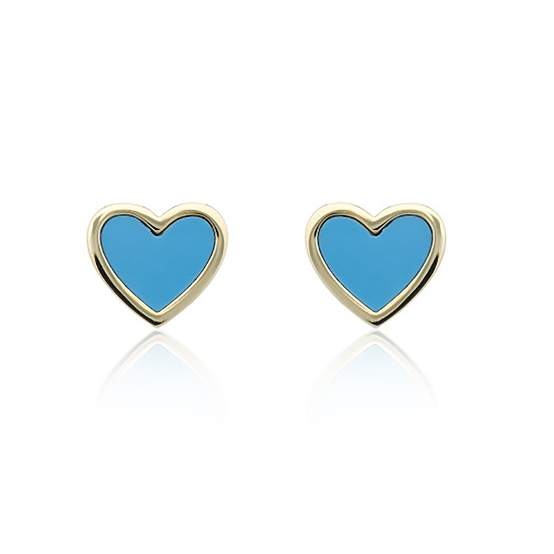 Turquoise 9ct Yellow Gold Heart Stud Earrings