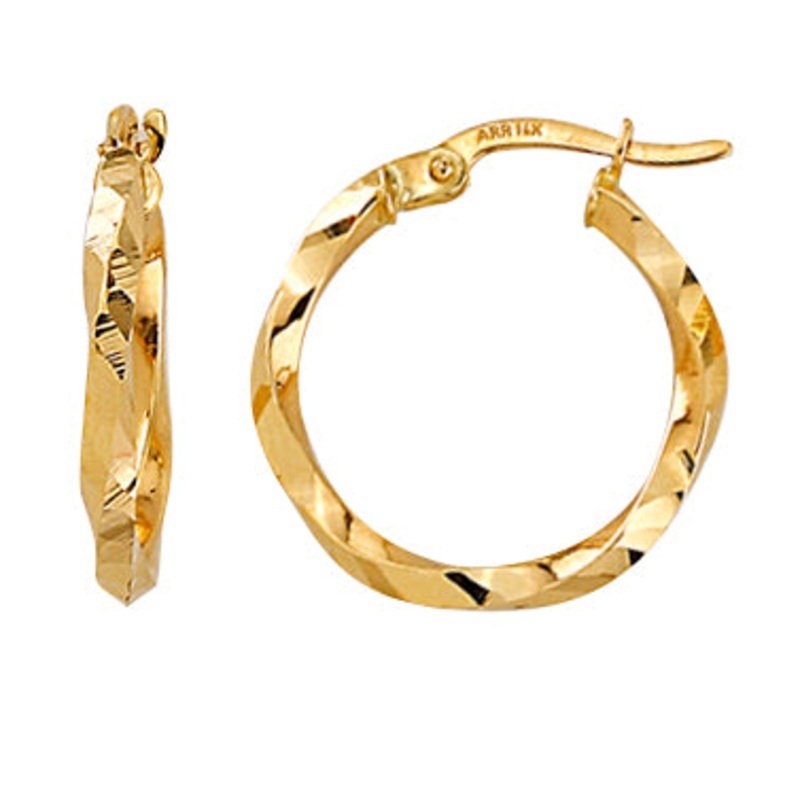Twisted 9ct Yellow Gold Hinged Hoops