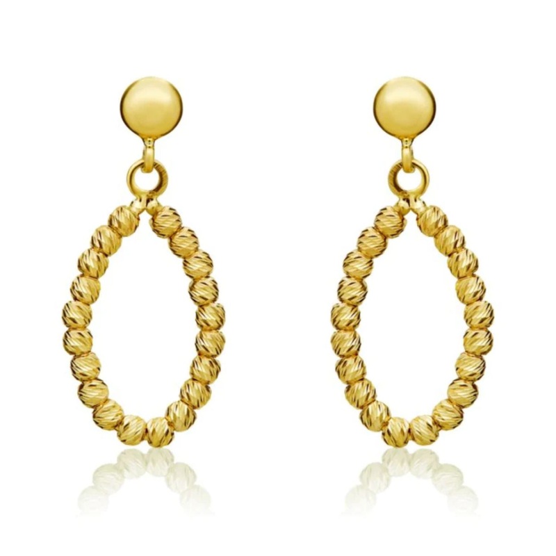 9ct Gold Diamond Cut Bead Oval Drop Earrings