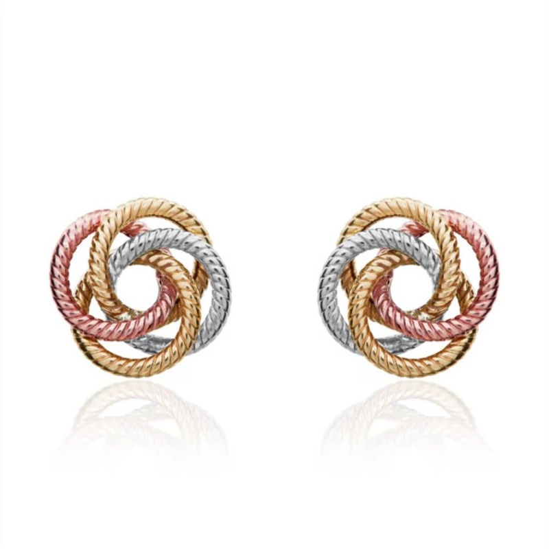 9ct Yellow White and Rose Gold Knot Stud Earrings