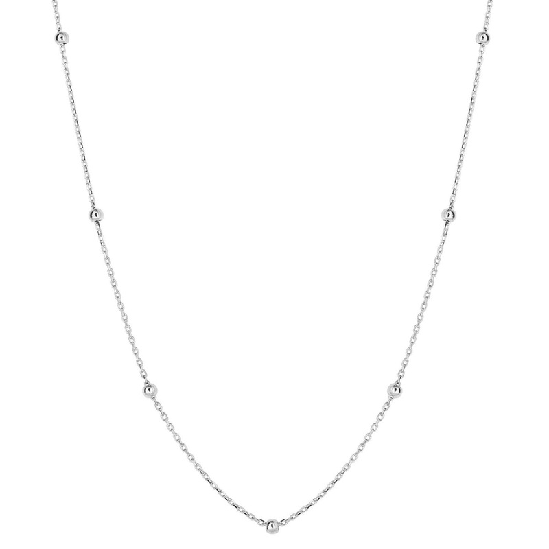 Beaded Station Link 9ct White Gold Chain