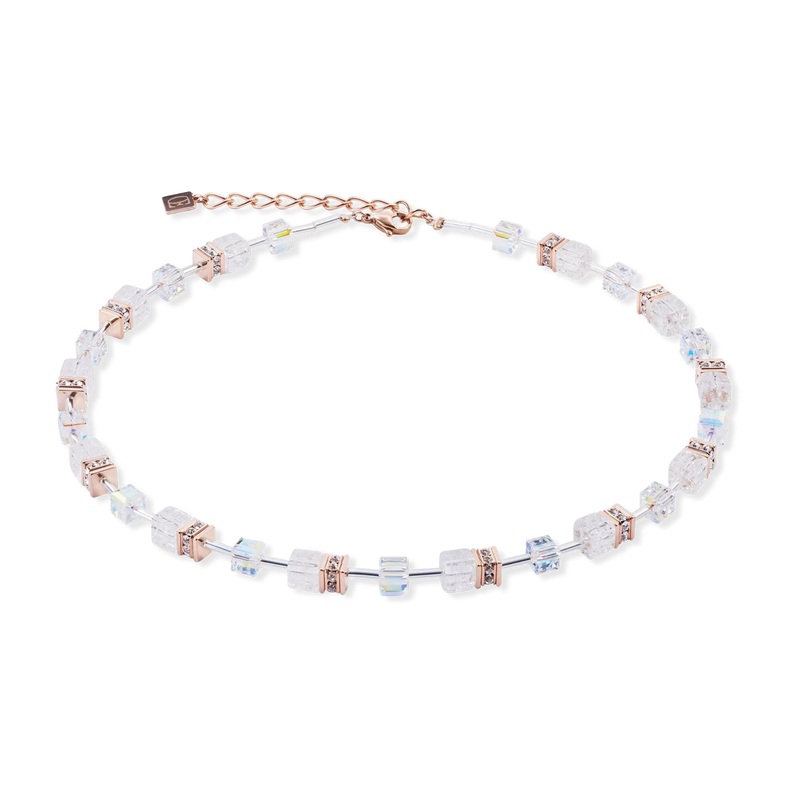 Coeur de Lion GeoCUBE  Iconic Nature Necklace Rose Gold-White