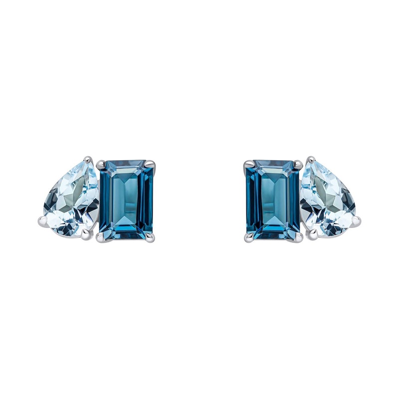 London Blue Topaz Toi Et Moi 9ct White Gold Stud Earrings