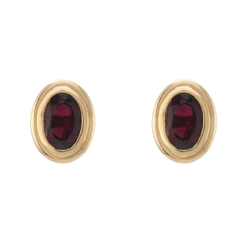 Oval Garnet 9ct Yellow Gold Stud Earrings