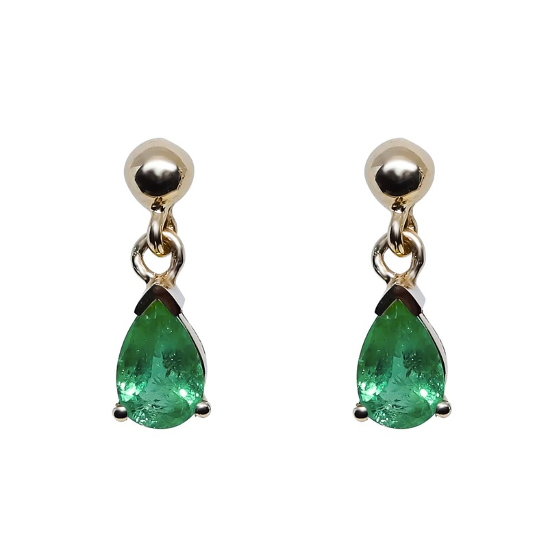 Pear Cut Emerald 9ct Yellow Gold Drop Earrings
