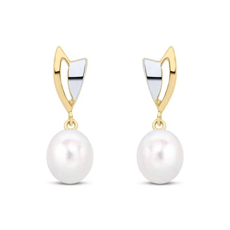 Pearl Shield 9ct Yellow Gold Drop Earrings