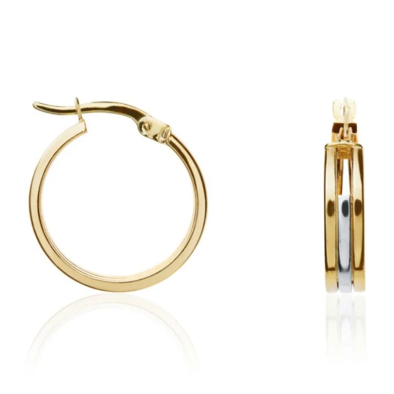 Three Row 9ct Gold Hoop Earrings