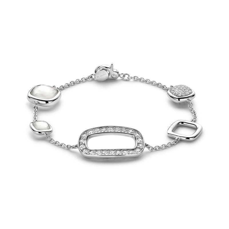 Ti Sento Mother of Pearl White Crystal and Cubic Zirconia Square Shape Bracelet 23065ZI