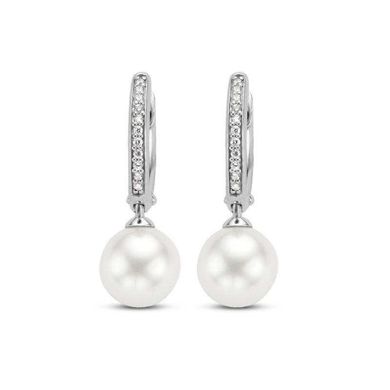 Ti Sento Synthetic Pearl and Cubic Zirconia Hoop Earrings