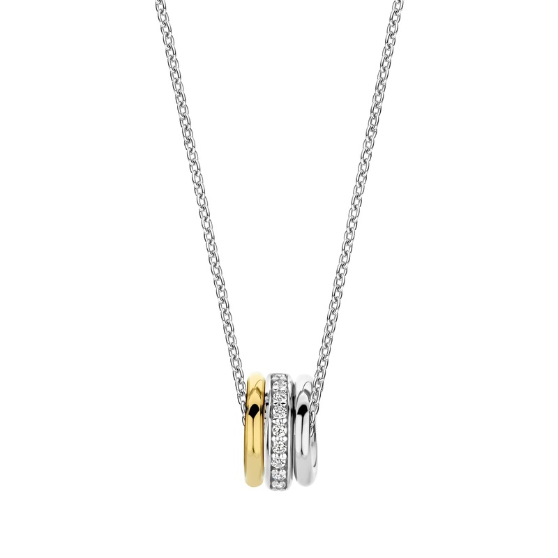Ti Sento Yellow Gold Plated Cubic Zirconia Triple Ring Necklace
