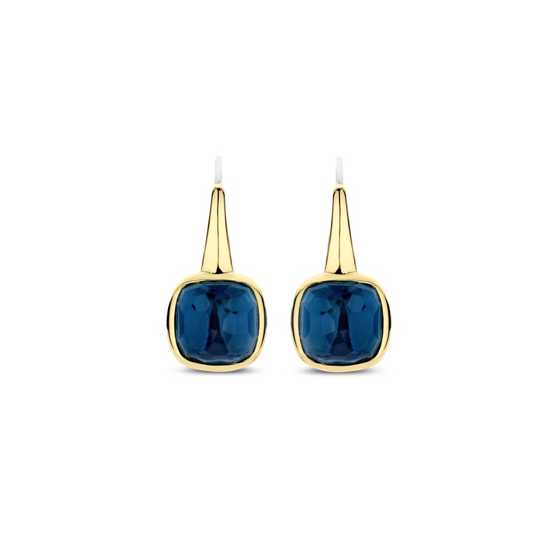 Ti Sento Yellow Gold Plated Dark Blue Crystal Drop Earrings 7989DB