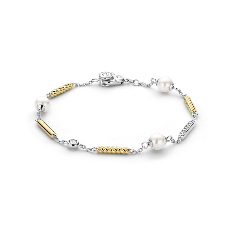 Ti Sento Yellow Gold Plated Synthetic Pearl and Cubic Zirconia Rope Twist Bracelet 23070ZY