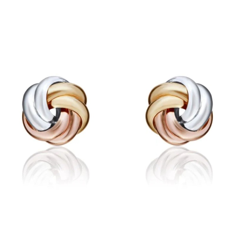 Tri-colour Knot 9ct Gold Stud Earrings