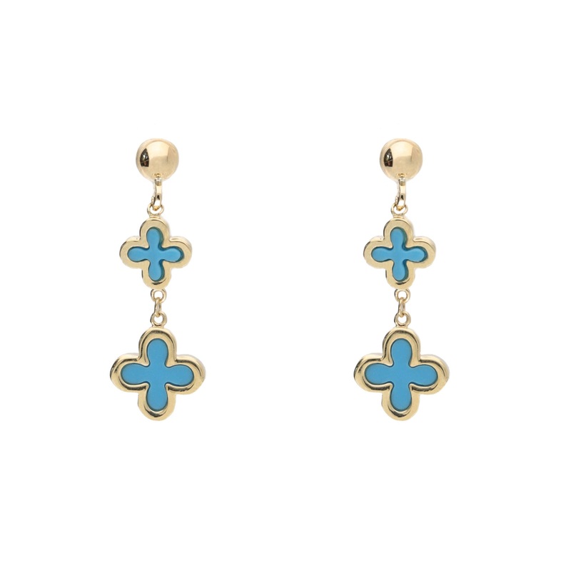 Turquoise 9ct Yellow Gold Clover Drop Earrings