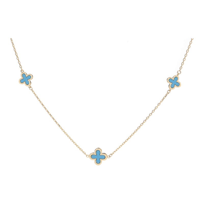 Turquoise 9ct Yellow Gold Clover Necklace