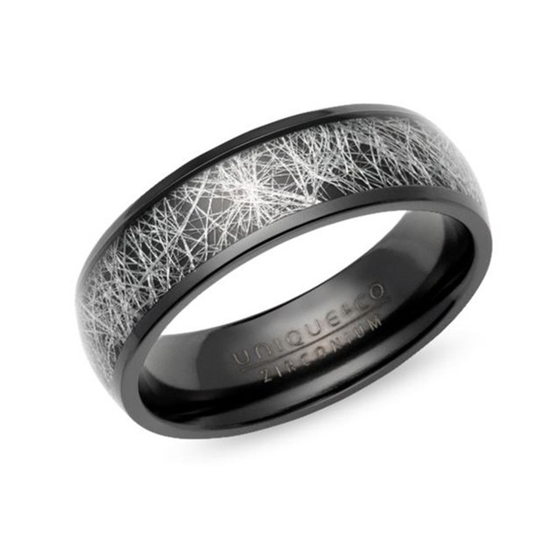 Unique Black Zirconium Meteorite Paper Inlay 7mm Ring