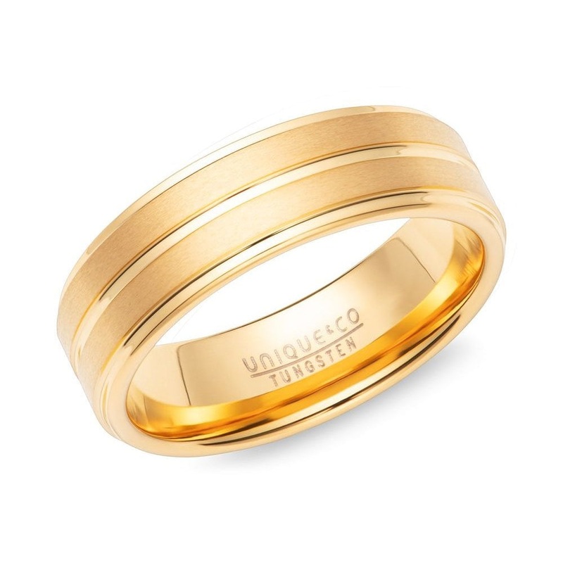 Unique Tungsten 7mm Ring with Gold Finish