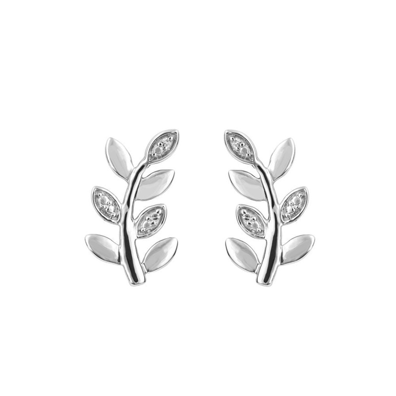 Vine Leaf Diamond 9ct White Gold Stud Earrings