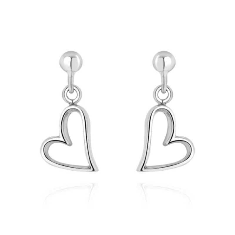 9ct White Gold Heart Drop Earrings