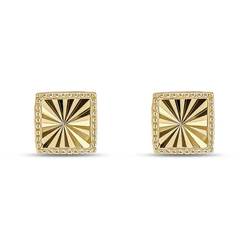 Diamond Cut Square 9ct Yellow Gold Stud Earrings