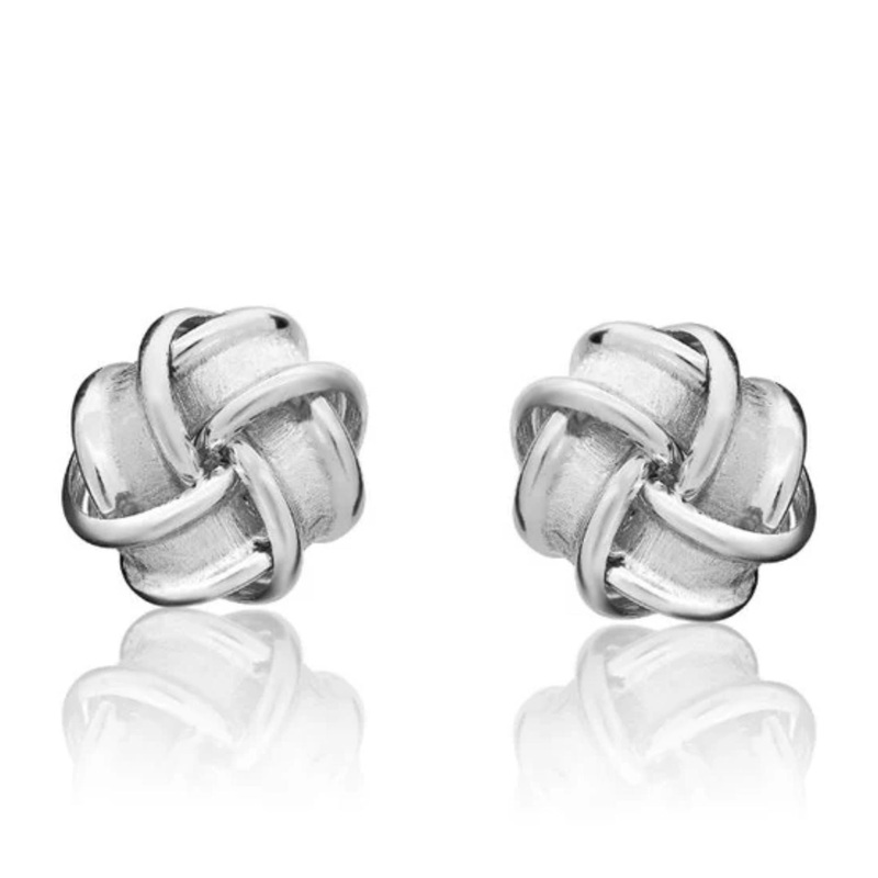 Ribbed 9ct White Gold Small Knot Stud Earrings