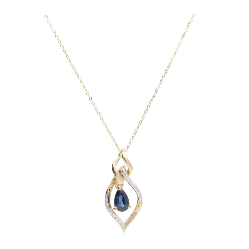 Sapphire and Diamond Open Marquise 9ct Yellow Gold Pendant
