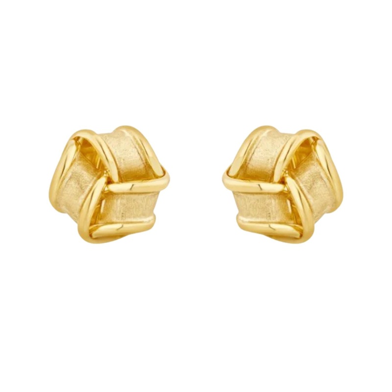 Satin and Polished Ribbon 9ct Yellow Gold Knot Stud Earrings