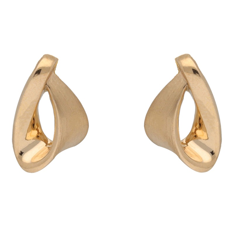 Satin and Polished Ribbon 9ct Yellow Gold Stud Earrings