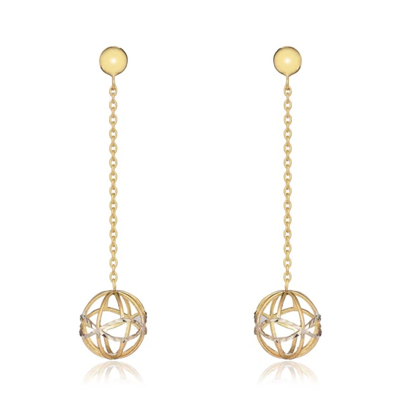 Sphere 9ct Yellow and White Gold Drop Earrings