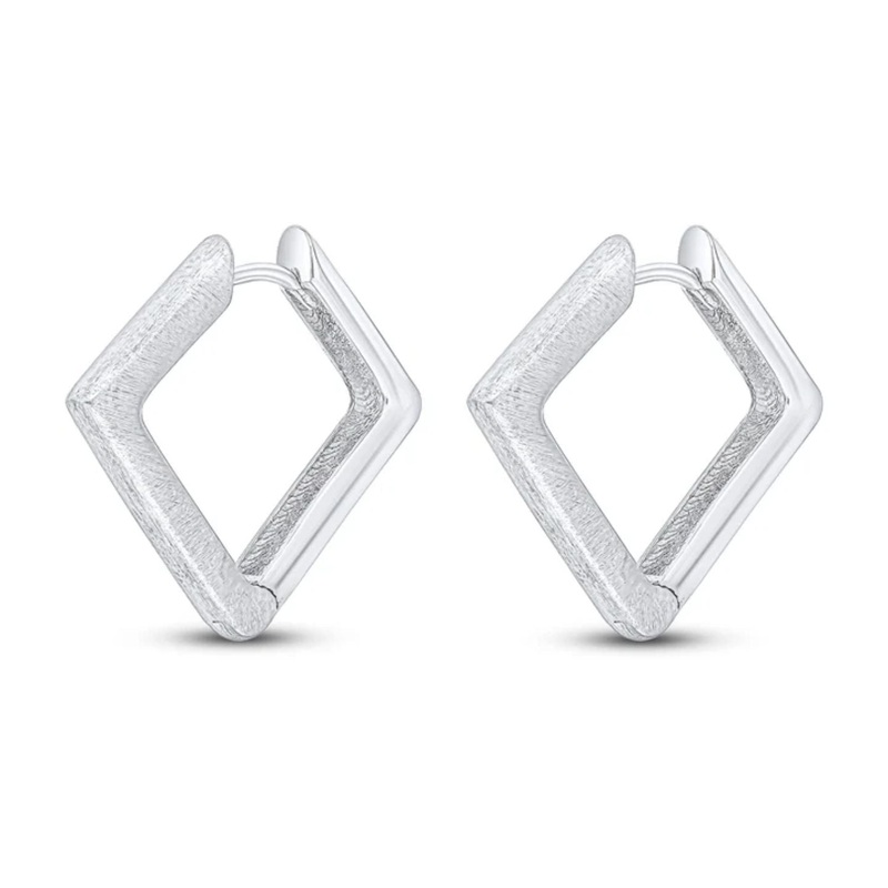 Square Satin 9ct White Gold Huggy Earrings
