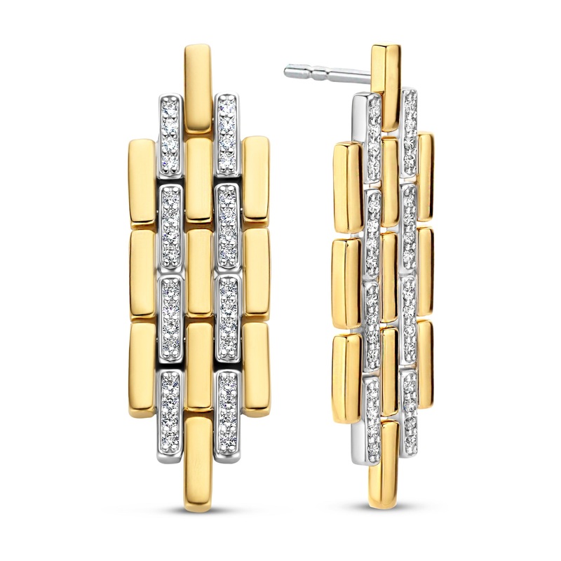 Ti Sento Cubic Zirconia Yellow Gold Plated Brick Link Drop Earrings